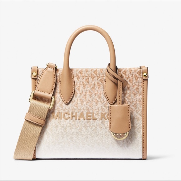 Michael Kors Mirella Extra-Small Ombré Logo Crossbody XBODY ShopperBag Camel NWT - Picture 4 of 16